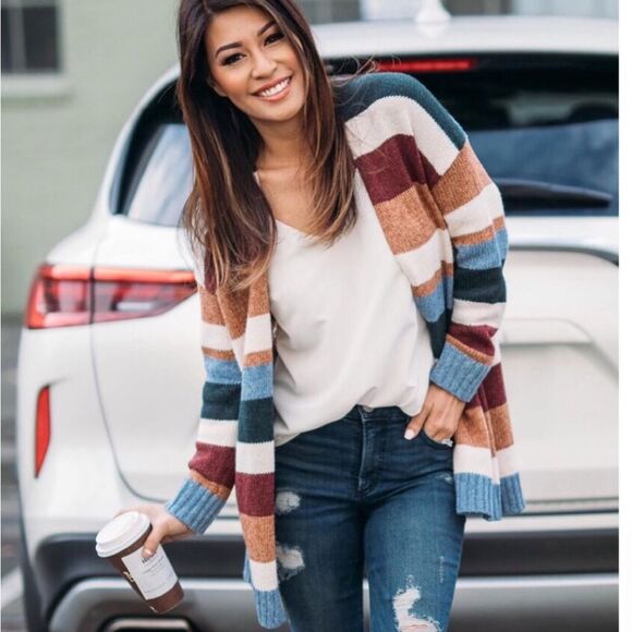American Eagle colorful striped oversized knit cardigan sweater size small - Picture 1 of 10
